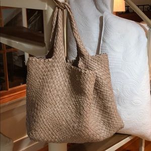 Beige Leather Woven Italian Bag